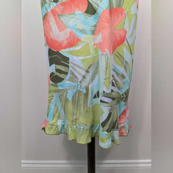 Vintage Jessica Ash Tropical Midi Dress Ruffle Neck Size Small Made in USA - Picture 9 of 15